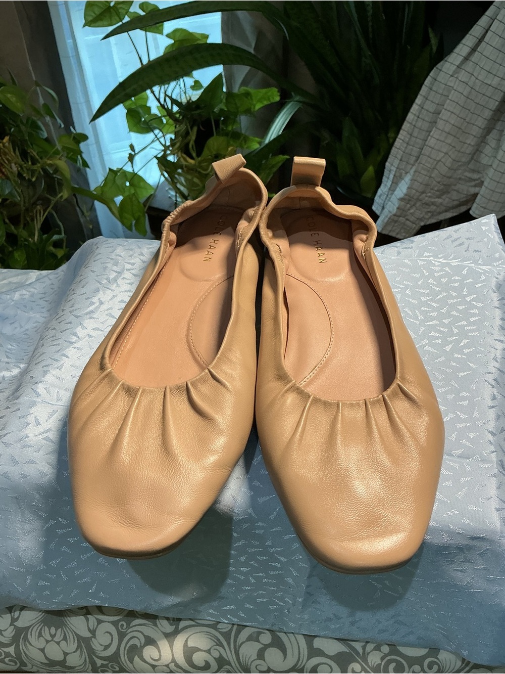 Cole Haan Nude Leather Ruched Ballet Flats